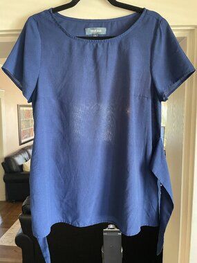 ModCloth Sheer Royal Blue Tie-Back Top - L